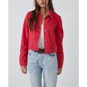 Free People Rumors Red Jean Jacket Strawberry